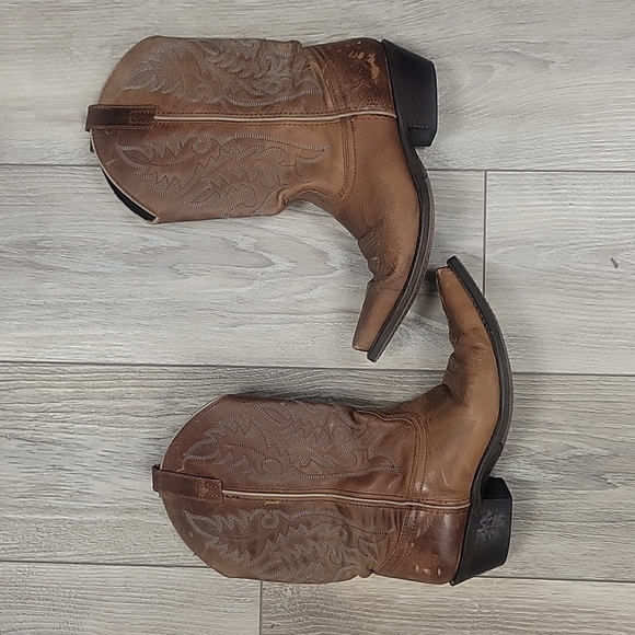 Laredo Brown with Blue Embroidery Tremaine 11" Leather Cowboy Boots 7 1/2 - Picture 2 of 10